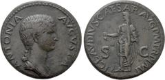 Roman Imperial Coins ANTONIA II (Augusta, 37 and 41). Dupondius. Rome. Obv: ANTONIA AVGVSTA. Draped bust right. Rev: TI CLAVDIVS CAESAR AVG P M TR P IMP P P / S - C. Claudius standing left, holding si