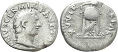 Roman Imperial Coins VITELLIUS (69). Denarius. Rome. Obv: A VITELLIVS GERM IMP AVG TR P. Laureate head right. Rev: XV VIR SACR FAC. Tripod surmounted by dolphin right; below, raven right. RIC² 109. Co