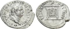 Roman Imperial Coins TITUS (79-81). Denarius. Rome. Obv: IMP TITVS CAES VESPASIAN AVG P M. Laureate head right. Rev: TR P IX IMP XV COS VIII P P. Pulvinar (throne) of Jupiter and Juno: square seat, dr