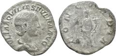 Roman Imperial Coins AQUILIA SEVERA (Augusta, 220-221 & 221-222). Denarius. Rome. Obv: IVLIA AQVILIA SEVERA AVG. Draped bust right. Rev: CONCORDIA. Concordia standing left, holding double cornucopia a