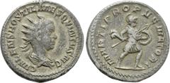 Roman Imperial Coins HOSTILIAN (Caesar, 250-251). Antoninianus. Rome. Obv: C VALENS HOSTIL MES QVINTVS N C. Radiate, draped and cuirassed bust right. Rev: MARTI PROPVGNATORI. Mars advancing right, hol