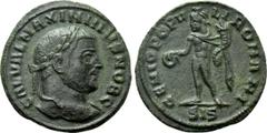 Roman Imperial Coins MAXIMINUS DAIA (310-313). 1/4 Follis. Siscia. Obv: GAL VAL MAXIMIANVS NOB C. Laureate head right. Rev: GENIO POPVLI ROMANI / SIS. Genius standing left, holding cornucopia and pate