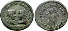 Roman Provincial Coins THRACE. Anchialus. Gordian III, with Tranquillina (238-244). Ae. Obv: AVT K M ANT ΓOPΔIANOC AVΓ CAB / TPANKVΛΛINA. Draped busts of Gordian, laureate and cuirassed, and Tranquill