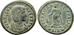 Roman Imperial Coins HELENA (Augusta, 324-328/30). Follis. Siscia. Obv: FL HELENA AVGVSTA. Diademed and mantled bust right. Rev: SECVRITAS REIPVBLICE / E SIS (crescent). Securitas standing left, holdi