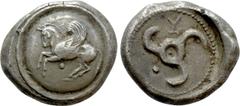 Greek Coins DYNASTS OF LYCIA. Khinakha (Circa 470-440 BC). Stater. Uncertain mint, possibly Limyra. Obv: Pegasos rearing left; pellet below. Rev: Triskeles; monogram; all within incuse circle. SNG von