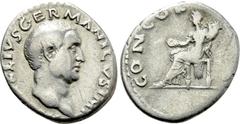 Roman Imperial Coins VITELLIUS (69). Denarius. Rome. Obv: A VITELLIVS GERMANICVS IMP. Bare head right. Rev: CONCORDIA PR. Concordia seated left ; holding patera and cornucopia. RIC 66. Condition: Fine