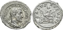 Roman Imperial Coins MAXIMINUS THRAX (235-238). Denarius. Rome. Obv: IMP MAXIMINVS PIVS AVG. Laureate, draped and cuirassed bust right. Rev: SALVS AVGVSTI. Salus seated left on throne, feeding serpent