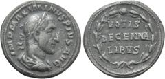 Roman Imperial Coins MAXIMINUS THRAX (235-238). Denarius. Rome. Obv: IMP MAXIMINVS PIVS AVG. Laureate, draped and cuirassed bust right. Rev: VOTIS / DECENNA / LIBVS. Legend in three lines within wreat