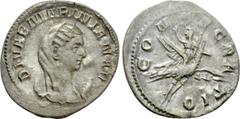 Roman Imperial Coins DIVA MARINIANA (Died before 253). Antoninianus. Rome. Struck under Valerian I. Obv: DIVAE MARINIANAE. Veiled and draped bust right, set upon crescent. Rev: CONSECRATIO. Mariniana,