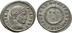 Roman Imperial Coins CRISPUS (Caesar, 316-326). Follis. Siscia. Obv: IVL CRISPVS NOB C. Laureate head right. Rev: CAESARVM NOSTRORVM / ΓSIS (star). VOT / V in two lines within wreath. RIC 161. Conditi