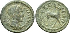 The Plankenhorn Collection of Ionian Coins IONIA. Ephesos. Maximinus Thrax (235-238). Ae. Obv: MAΞIMЄINOC. Laureate, draped and cuirassed bust right. Rev: EΦECIΩN. Stag standing right. Karwiese 827; S