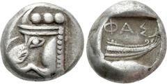Greek Coins LYCIA. Phaselis. Stater (Circa 500-440 BC). Obv: Prow of galley left in the form of forepart of boar. Rev: ΦΑΣ. Stern of galley right within incuse square. Heipp-Tamer Series 68-70. Condit
