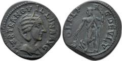 Roman Provincial Coins THRACE. Deultum. Tranquillina (Augusta, 241-244). Ae. Obv: SAB TRANQVILLINA AVG. Draped bust right, wearing stephane. Rev: COL FL PAC DEVLT. Zeus standing facing, head left, hol