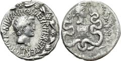 Roman Republican Coins MARK ANTONY with OCTAVIA (39 BC). Cistophorus. Ephesus. Obv: M ANTONIVS IMP COS DESIG ITER ET TERT. Head of Mark Antony right, wearing ivy wreath; lituus below; all within ivy w