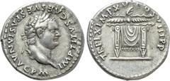 Roman Imperial Coins TITUS (79-81). Denarius. Rome. Obv: IMP TITVS CAES VESPASIAN AVG P M. Laureate head right. Rev: TR P IX IMP XV COS VIII P P. Pulvinar (throne) of Jupiter and Juno: square seat, dr