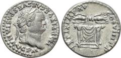 Roman Imperial Coins TITUS (79-81). Denarius. Rome. Obv: IMP TITVS CAES VESPASIAN AVG P M. Laureate head right. Rev: TR P IX IMP XV COS VIII P P. Pulvinar (throne) of Jupiter and Juno: square seat, dr