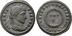 Roman Imperial Coins CRISPUS (Caesar, 316-326). Follis. Siscia. Obv: IVL CRISPVS NOB C. Laureate head right. Rev: CAESARVM NOSTRORVM / ASIS (star). VOT / V in two lines within wreath. RIC 161. Conditi