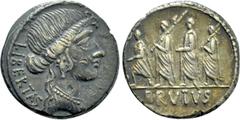 Roman Republican Coins Q. SERVILIUS CAEPIO (M. JUNIUS) BRUTUS. Denarius (54 BC). Rome. Obv: LIBERTAS. Head of Libertas right. Rev: BRVTVS. The consul L. Junius Brutus advancing left between two lictor