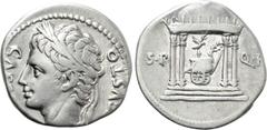 Roman Imperial Coins AUGUSTUS (27 BC-14 AD). Denarius. Uncertain Spanish mint, possibly Colonia Patricia. Obv: AVGVSTO CAESARI. Laureate head left. Rev: S P - Q R. Temple of Mars Ultor: round-domed, t