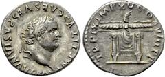 Roman Imperial Coins TITUS (79-81). Denarius. Rome. Obv: IMP TITVS CAES VESPASIAN AVG P M. Laureate head right. Rev: TR P IX IMP XV COS VIII P P. Thunderbolt over draped throne. RIC² 119. Condition: V
