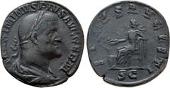 Roman Imperial Coins MAXIMINUS THRAX (235-238). Sestertius. Rome. Obv: MAXIMINVS PIVS AVG GERM. Laureate, draped and cuirassed bust right. Rev: SALVS AVGVSTI / S C. Salus seated left on throne, feedin