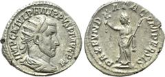 Roman Imperial Coins PHILIP I THE ARAB (244-249). Antoninianus. Antioch. Obv: IMP C M IVL PHILIPPVS P F AVG P M. Radiate, draped and cuirassed bust right. Rev: PAX FVNDATA CVM PERSIS. Pax standing lef