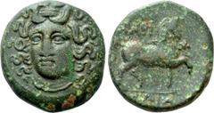 Greek Coins THESSALY. Larissa. Tetrachalkon (3rd-2nd centuries BC). Obv: Head of Larissa facing slightly left. Rev: ΛAPI - Σ / AIΩN (partially retrograde). Horse prancing right. Rogers 281; BCD II 396