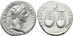 Roman Provincial Coins LYCIA. Lycian League. Domitian (81-96). Ae. Obv: ΑΥΤ ΚΑΙϹ ΔΟΜΙΤΙΑΝΟϹ ϹƐΒΑϹΤΟϹ ΓƐΡΜ. Laureate head right. Rev: ƐΤΟΥϹ ΙΔ ΥΠΑΤΟΥ ΙΖ . Two lyres with owl perched on top. RPC 1503. C