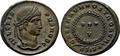 Roman Imperial Coins CRISPUS (Caesar, 316-326). Follis. Siscia. Obv: IVL CRISPVS NOB C. Laureate head right. Rev: CAESARVM NOSTRORVM / ΔSIS (star). VOT / V in two lines within wreath. RIC 161. Conditi