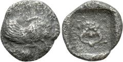 Greek Coins IONIA. Klazomenai. Obol (Circa 5th century BC). Obv: Forepart of winged boar right. Rev: Facing gorgoneion, tongue protruding, within incuse square. SNG Copenhagen - (cf. 12; diobol and di