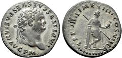 Roman Imperial Coins TITUS (79-81). Denarius. Rome. Obv: IMP TITVS CAES VESPASIAN AVG P M. Laureate head right. Rev: TR P VIIII IMP XIIII COS VII P P. Venus standing right, with back facing, holding s