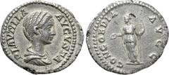 Roman Imperial Coins PLAUTILLA (Augusta, 202-205). Denarius. Rome. Obv: PLAVTILLA AVGVSTA. Draped bust right. Rev: CONCORDIA AVGG. Concordia standing left, holding patera and sceptre. RIC 363a (Caraca