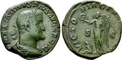 Roman Imperial Coins MAXIMINUS THRAX (235-238). Sestertius. Rome. Obv: MAXIMINVS PIVS AVG GERM. Laureate, draped and cuirassed bust right. Rev: VICTORIA GERMANICA / S - C. Victory standing left, holdi
