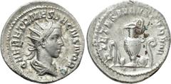 Roman Imperial Coins HERENNIUS ETRUSCUS (Caesar, 249-251). Antoninianus. Rome. Obv: Q HER ETR MES DECIVS NOB C. Radiate, draped and cuirassed bust right. Rev: PIETAS AVGVSTORVM. Emblems of the pontifi