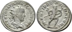 Roman Imperial Coins HOSTILIAN (Caesar, 250-251). Antoninianus. Rome. Obv: C VALENS HOSTIL MES QVINTVS N C. Radiate, draped and cuirassed bust right. Rev: MARTI PROPVGNATORI. Mars advancing right, hol