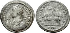 Roman Imperial Coins MAXIMINUS DAIA (310-313). BI Argenteus. Treveri. Obv: IMP MAXIMINVS AVG. Radiate, draped and cuirassed bust left, raising hand and holding globus. Rev: SOLI INVICTO COMITI / PTR. 