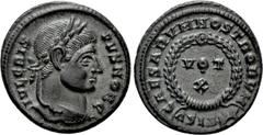 Roman Imperial Coins CRISPUS (Caesar, 316-326). Follis. Siscia. Obv: IVL CRISPVS NOB C. Laureate head right. Rev: CAESARVM NOSTRORVM / ΔSIS (sun). VOT / X in two lines within wreath. RIC 181. Conditio