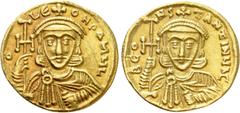 Byzantine Coins CONSTANTINE V COPRONYMUS with LEO III (741-775). GOLD Solidus. Constantinople. Obv: δ LЄON P A MЧL. Crowned and draped facing bust of Leo, holding cross potent and akakia. Rev: B CONST