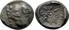 The Plankenhorn Collection of Ionian Coins IONIA. Miletos. 1/16 Stater (Late 6th-early 5th centuries BC). Obv: Facing head of lion or panther. Rev: Stellate design, pelleted border around; all within 