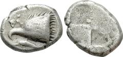 Greek Coins PAPHLAGONIA. Sinope. Drachm (Circa 490-425 BC). Obv: Head of sea-eagle left, with 'talon'; below, dolphin left. Rev: Quadripartite stippled incuse square. SNG BM Black Sea 1359-66 var. (re