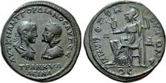 Roman Provincial Coins MOESIA INFERIOR. Tomis. Gordian III, with Tranquillina (238-244). Ae Tetrakaihemiassarion. Obv: AVT K M ANT ΓOPΔIANOC AVΓ CE / TPANKVΛΛΕINA. Draped busts of Gordian, laureate an