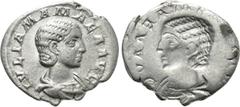 Roman Imperial Coins Julia Mamaea (222-235). Denarius. Rome. Obverse brockage. Obv: IVLIA MAMAEA AVG. Draped bust of Julia Mamaea right. Rev: Incuse of obverse. . Condition: Very fine. Weight: 2.62 g.