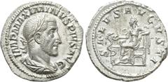 Roman Imperial Coins MAXIMINUS THRAX (235-238). Denarius. Rome. Obv: IMP MAXIMINVS PIVS AVG. Laureate, draped and cuirassed bust right. Rev: SALVS AVGVSTI. Salus seated left on throne, feeding serpent