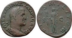 Roman Imperial Coins MAXIMINUS THRAX (235-238). Sestertius. Rome. Obv: MAXIMINVS PIVS AVG GERM. Laureate, draped and cuirassed bust right. Rev: FIDES MILITVM / S - C. Fides standing left, holding sign