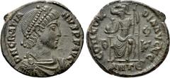 Roman Imperial Coins GRATIAN (367-383). Follis. Antioch. Obv: DN GRATIANVS PF AVG. Diademed, draped and cuirassed bust right. Rev: CONCORDIA AVGGG / Φ - Θ - K / ANTE. Roma seated facing, head left, on