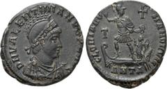 Roman Imperial Coins VALENTINIAN II (375-392). Ae. Antioch. Obv: D N VALENTINIANVS P F AVG. Helmeted, diademed, draped and cuirassed bust right, holding shield and spear. Rev: GLORIA ROMANORVM / ANTA.