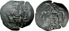 Byzantine Coins MICHAEL VIII PALAEOLOGUS (1261-1282). Trachy. Thessalonica. Obv: St. Demetrius seated facing on throne, with sword across knees. Rev: Michael, holding long cross and akakia, standing f