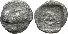 Greek Coins IONIA. Klazomenai. Obol (Circa 5th century BC). Obv: Forepart of winged boar right. Rev: Facing gorgoneion, tongue protruding, within incuse square. SNG Copenhagen - (cf. 12; diobol and di