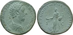 Roman Imperial Coins COMMODUS (177-192). Sestertius. Rome. Obv: M COMMODVS ANTONINVS AVG PIVS. Laureate, draped and cuirassed bust right. Rev: P M TR P VIIII IMP VI COS IIII P P / S - C. Apollo standi