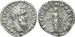 Roman Imperial Coins PERTINAX (193). Denarius. Rome. Obv: IMP CAES P HELV PERTIN AVG. Laureate head right. Rev: LAETITIA TEMPOR COS II. Laetitia standing left, holding wreath and sceptre. RIC 4a. Cond